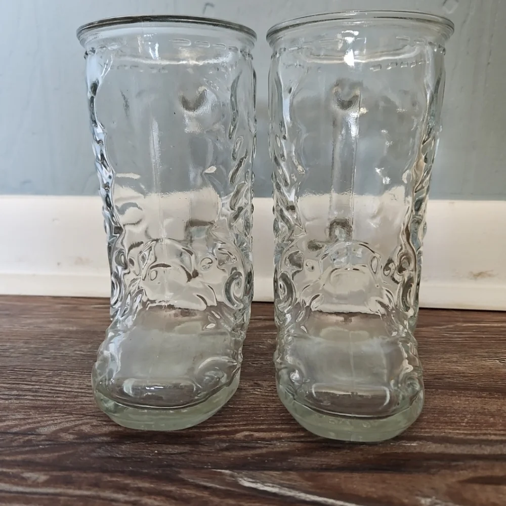 Vtg Cowboy Boot Western Glass Mug Drinking Glass 16oz 6”x 3” Set of 2